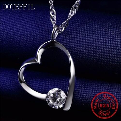 Silver Chain 45cm Woman Necklace 925 Sterling Silver Charm Heart Pendant Silver Necklace 5mm Zircon Women Fashion Jewelry