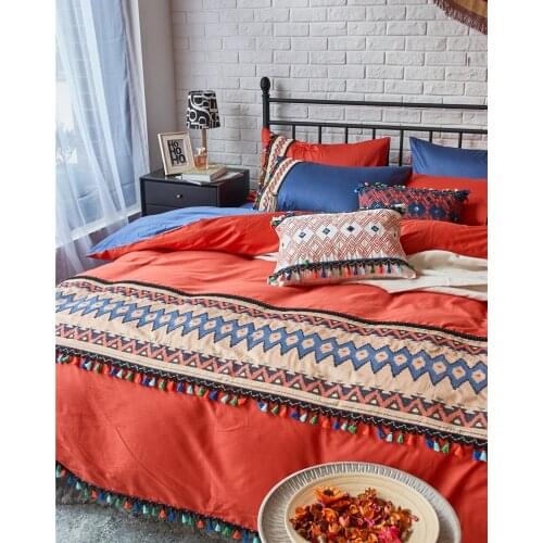 Mediterranean Embroideredy Egyptian cotton Wedding Bedding King size 4pcs Bedding set Duvet Quilt coverBedsheet Pillowcase