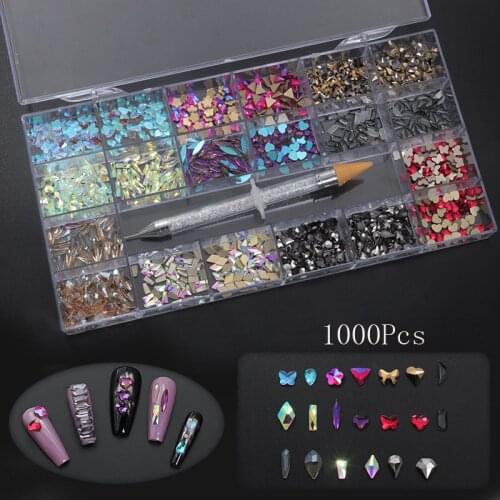Swarovsky 21Grids Mix Nail Art Rhinestones Flatback Strass Shiny Glass Nail Stones Gems For 3D Nails DIY Manicure Decorations