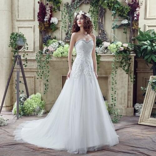 Boho Wedding Dresses Sweetheart Appliques Beading Crystal A-Line Princess Lace Up Back Bride Dress Wedding Gown