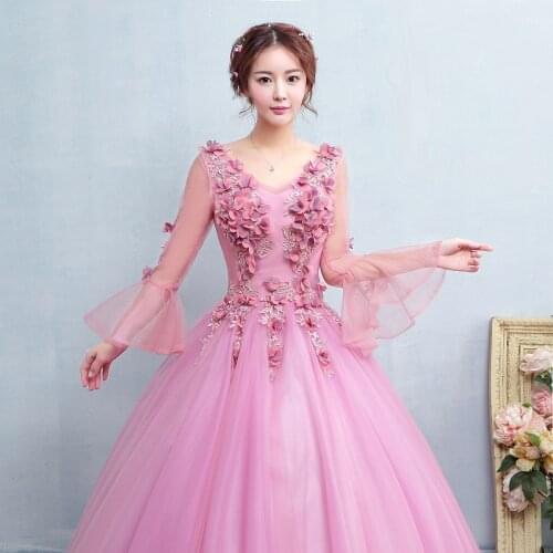 Light pink flare long sleeve ball gown princess royal medieval dress princess Renaissance Gown Victoria dress