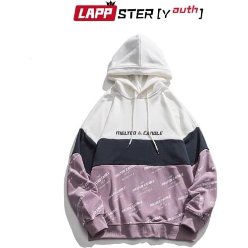 LAPPSTER-Youth Men Oversized Harajuku Streetwear Hoodies 2020 Autumn Mens Korean Patchwork Sweatshirts 2 Colors Hooded Hoodies