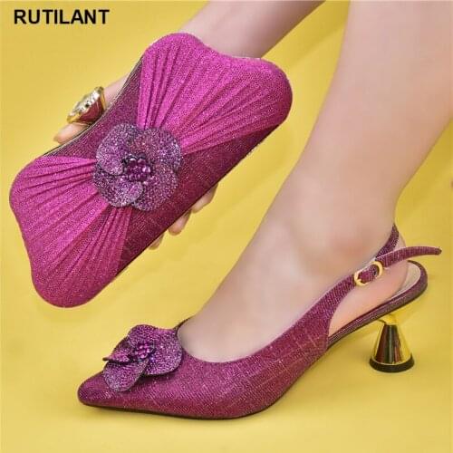 New Fashion Luxury Woman Shoes and Bag Set Decorated with Rhinestone Shoes and Bag for Party Wedding Lady Shoes and Bag Set