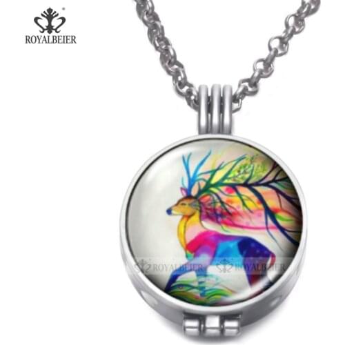 ROYALBEIER Aroma Necklace Open Vintage Lockets Oil Difuser Pendant Perfume Essential Aromatherapy Locket Necklace With Pads