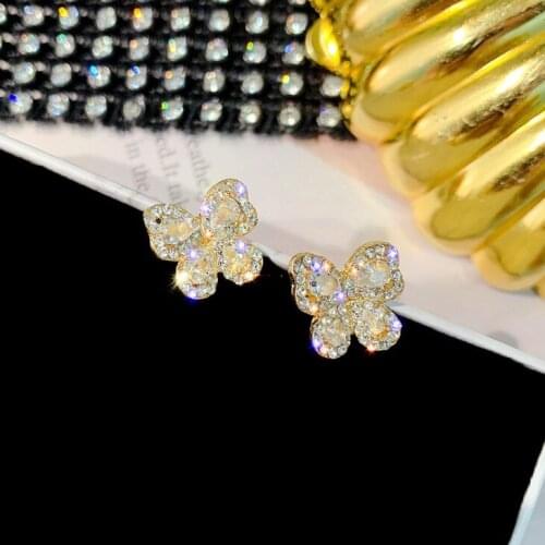 Woman New Fashion Cute small Rhinestone Rose Gold Color elegant Butterfly Stud Earrings For Women Earring Gifts