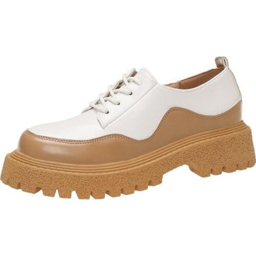 2021Spring Women Casual Pumps Solid Round Toe All-match Platform Shoes Lace Up British Style Lolita Breathable Female Loafers