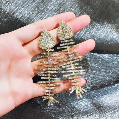 Woman Rhinestone Earrings Pendants Europe and America Exquisite Fish bone Shape Gold Korean Crystal Jewellery