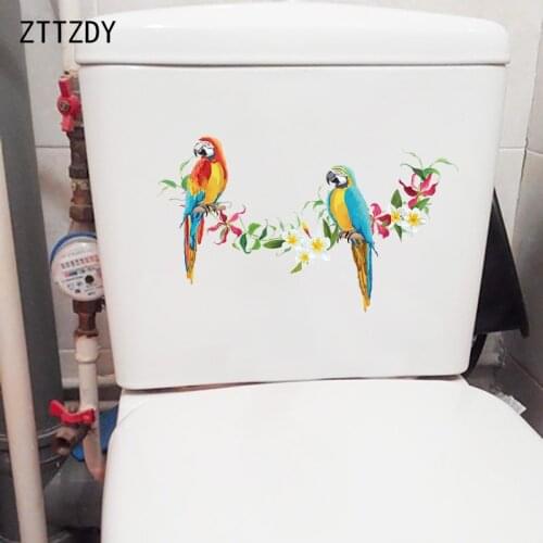 ZTTZDY 26×15.1CM Cute Cartoon Colorful Parrot WC Toilet Decoration Funny Home Wall Stickers T2-1438