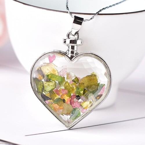 1PC Natural Crystal Fashion Glass Pendant Heart Couple Pendant Necklace Healing Stone Colourful Wishing Bottle Gift Jewelry