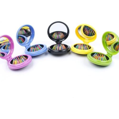 1 Pcs New Girls Portable Mini Folding Comb Airbag Massage Round Travel Hair brush With Mirror Cute Round Hair comb
