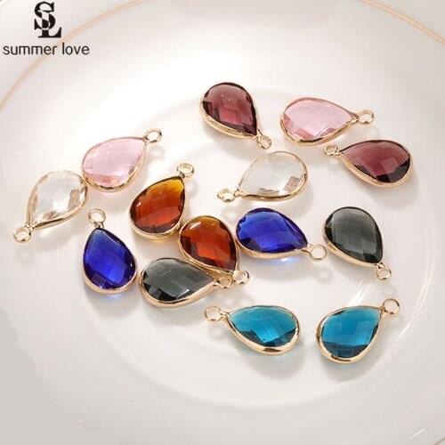 10pcs/lot Small Crystal Water Drop Charms Golden Teardrop Pendants for Necklace Earring Jewelry Making Bulk DIY Accessories