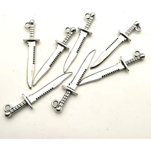 10pcs Charms Sword Dagger 43x10mm Antique Silver Color Plated Pendants Making DIY Handmade Tibetan Silver Color Jewelry
