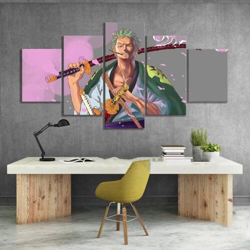 5 Piece Canvas Wall Art ONE PIECE Zoro Anime Cartoon Picture Living Room Decoration Bedroom Modern Image Home Painting