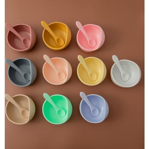 Bopoobo 2PCS/Set Baby Silicone Tableware Baby Feeding Set Food Grade Non-Slip Silicone Bowl Spoon Gift Children Products Baby