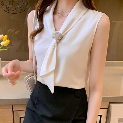 Elegant Satin Blouse Summer Sleeveless Shirt Women Solid V Neck Loose Women Shirts 2021 Casual Sexy Clothing Blusas Mujer 14488