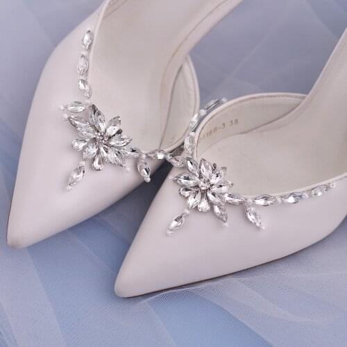 TOPQUEEN X34 2 Pieces Elegant Glass Drill Shoe Decoration Fashion Women Anklet Charm Crystal Shoe Clip Wedding Prom Accessories