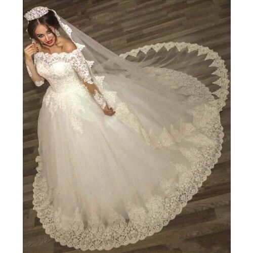 JIERUIZE Modern Ball Gown Wedding Dresses Long Sleeves Off Shoulder Lace Appliques With Beads Wedding Gowns vestido de noiva