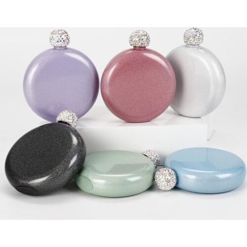 Premium Useful Faux Crystal Lid Alcohol Flask 304 Stainless Steel Alcohol Flask Compact Size for Travel