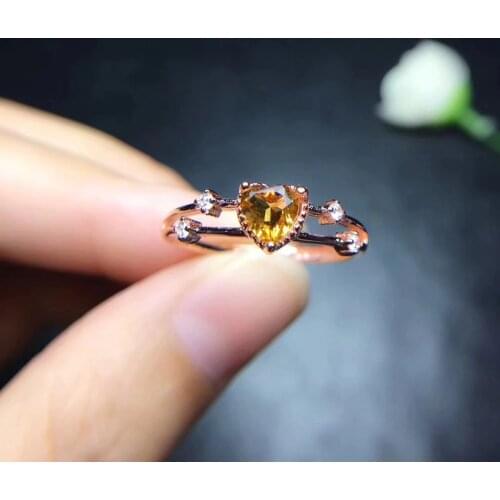 Love Heart Ring Real And Natural Citrine ring Free shipping Real natural citrine 925 sterling silver Fine yellow gem 5mm