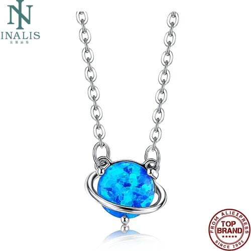 INALIS Blue Opal Pendant Necklace For Women 925 Sterling Silver Female Necklaces Earth Shape Creative Jewelry New Arrivals