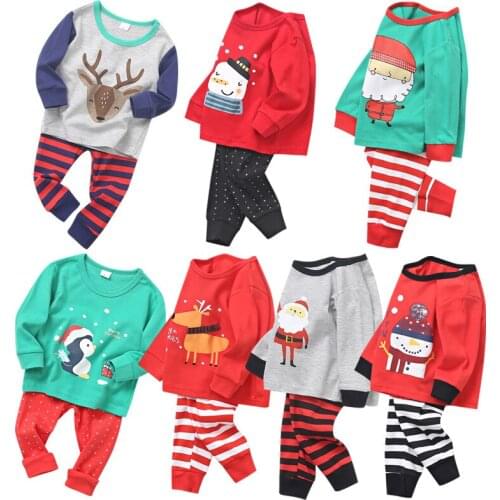 2PCS Boys Girls Christams Clothing Sets 2021 Autumn Long Sleeve Home Tracksuit 1-6Y Unisex Kids Cotton Cartoon Pajamas Costume