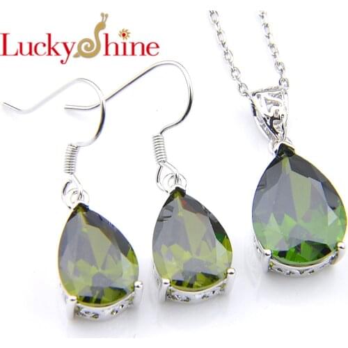 Luckyshine 8 Colors Women Jewelry Sets Peridot Morganite Garnet Zircon Silver Pendants Necklaces Earrings Jewelry Sets