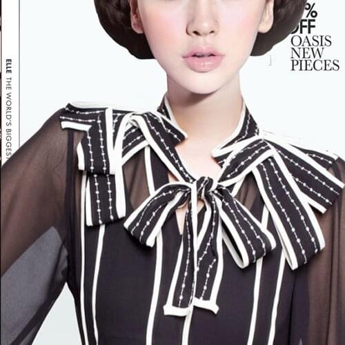 Fashion Womens Shirts Black White Striped Shirt Blouse, bowkn Shirts