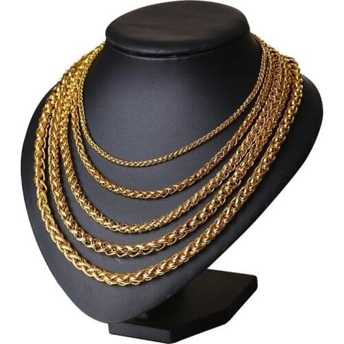 Vnox Gold Color Men Stainless Steel Wheat Spiga Franco Link Chain Necklace Male Jewelry 24 Inch in 3-7MM Width