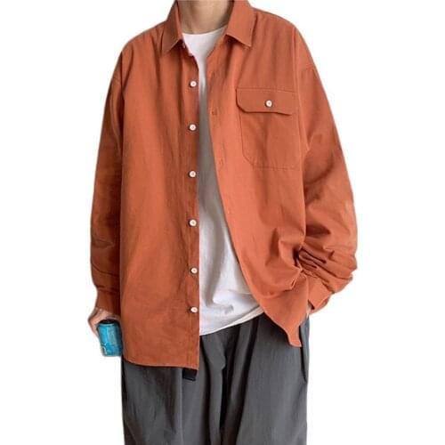 Mens Casual Shirt Solid Long Sleeve Cotton Boys Shirts Loose Tops Male Branded Clothing harajuku Cardigan 2021 Spring