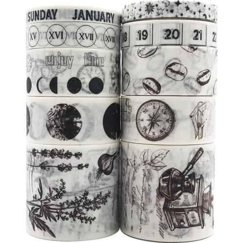 Vintage Washi Tapes Set, 10 Rolls Japanese Masking Decorative Tapes for DIY Crafts and Arts Bullet Journal Planners Scrapbooking