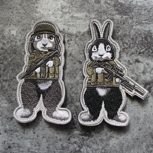 Anime Rabbit Dog Soldier Sir Animals Embroidered Patch Tactical Chapter Military Badges Appliques Combat Embroidered Patches