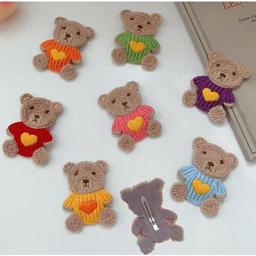 New Cute bear hairpin Girl cartoon wool teddy bear side top hairpin elastic bangs clip Children exquisite headdress birthda gift