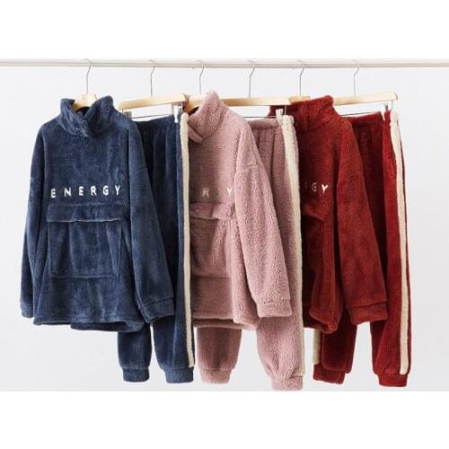 New Women Autumn Winter Velvet Pajama Set Lovely Solid Home Clothes Warm Thick Sleepwear Suit Long Sleeve Daily Lounge Negligee