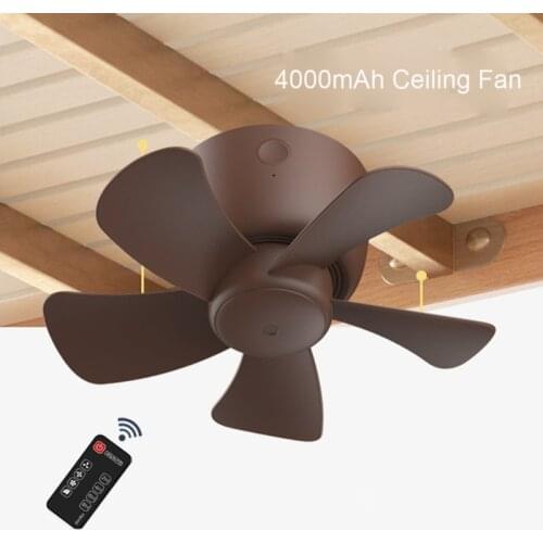 7.5inch USB Rechargeable 4000mAh Ceiling Fan with Remote Control 4-Speed 2-8hours Timer Haning Fan for Camping Tent Bed