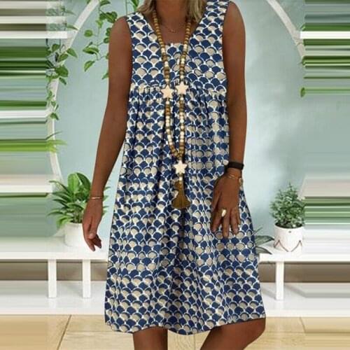 Casual Patchwork Print Boho Beach Dresses for Women 2021 Sexy Sleeveless V-Neck Plus Size Evening Summer Dress Vestido Feminino