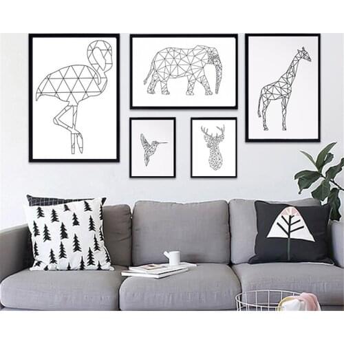 Home Decor Prints Painting Abstract Geometric Deer Fox Elephant Nordic Posters Pictures Wall Art Modular Canvas Modern Kids Room