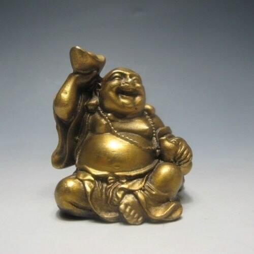 Elaborate Chinese Copper Laughing Buddha & Ingot Statue