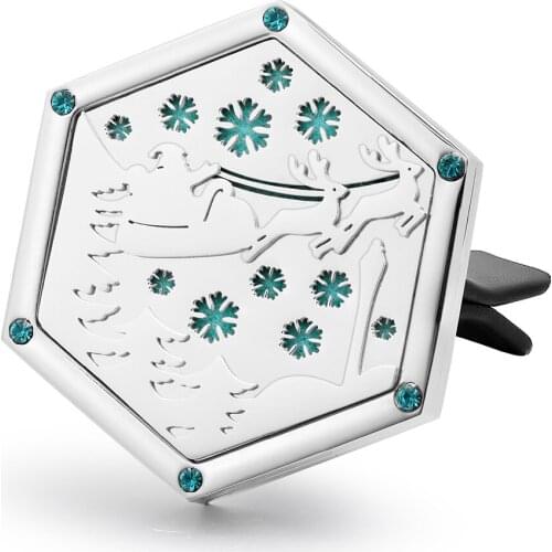 Christmas Gift Santa Claus Design Hexagon Locket Car Air Freshener Aroma Aromatherapy Essential Oil Car Diffuser Vent Clip