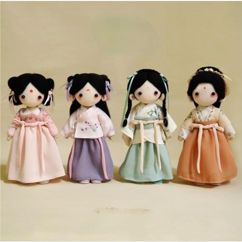 Hand-Made Merlin Bamboo and Chrysanthemum Hanfu Old Fashion Wool Felt Embroidery DIY Cloth Doll Material Bag