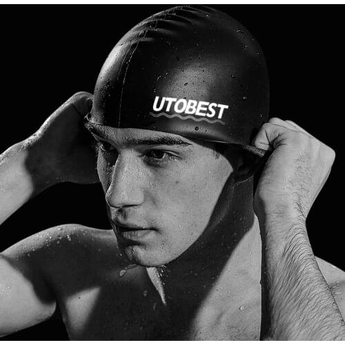 UTOBEST Swimming Cap Silicone Waterproof Swim Pool Hat Swimming Caps for Men Women Adults Black White
