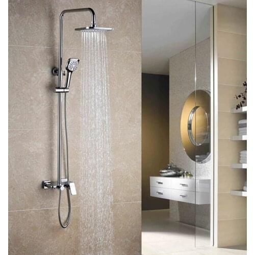 Fashion rainfall chrome Brass bathroom Shower Faucet Set with big plate for holding accessories free shipping
