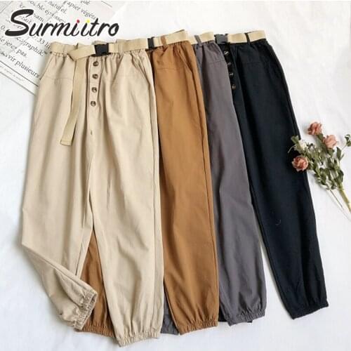 SURMIITRO Korean Style Long Harem Pants Women 2021 Spring Autumn Fashion Cotton High Waist Pants Female Trousers With Belt