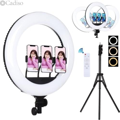 Cadiso Dimmable LED Ring Light 18 inch 46cm Photography Video Makeup Lamp with Tripod Remote Control for Tiktok Photo Camera