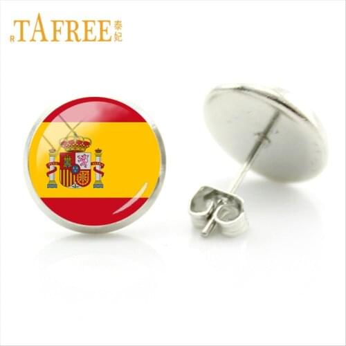 TAFREE Flag Of Turkey Spain Japan Sweden Stud Earrings 28 styles World Flag Photo Glass Gems Earrings Steampunk Jewelry FG87