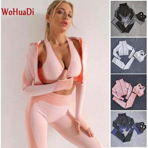 WOHUADI 3pcs Seamless yoga suits Women yoga set gym clothing Female Sport fitness suit Running Clothes yoga top Leggings Brand