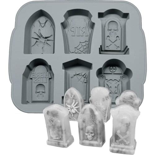 Funny Tombstone Silicone Ice Tray Food Grade Ice Cream Popsicle Silicone Mold Halloween Cake Mold Horror Evil Tombstone Ice Mold