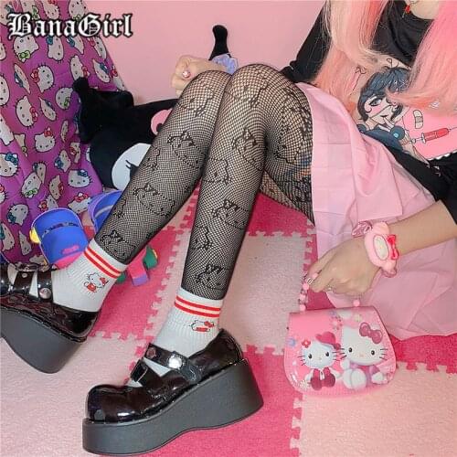 Gothic Lolita Pantyhose Female 2021 Japanese Sexy Cartoon Cat Fishnet Stockings Woman Breathable Harajuku Bear Fishnet Stockings