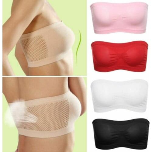 Women Seamless Strapless Bra Bandeau Breathable Padded Boob Fits Fashion Tube Top Solid color ports Bra