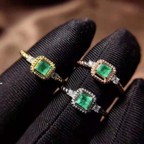 Natural Emerald Block Simple Ring S925 Silver Fashion Fine Weddings Charming Jewelry for Women Free Shipping