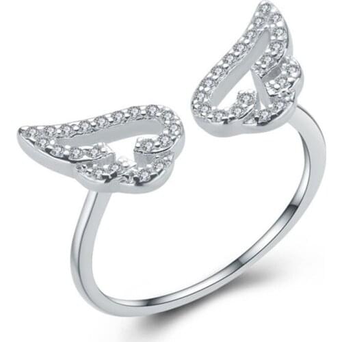 Women Open Rings Fashion Cubic Zircon Rings Female 925 Sterling Silver Double Wings Finger Ring Valentine Romantic Gift